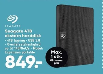 Bilka Seagate 4TB Ekstern Harddisk tilbud