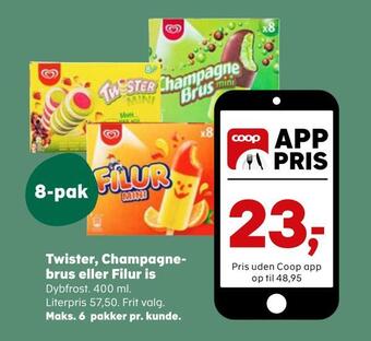 Kvickly Twister, champagnebrus eller filur is tilbud