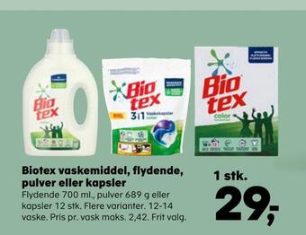Kvickly Biotex vaskemiddel, flydende, pulver eller kapsler tilbud