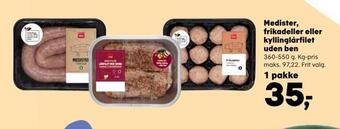 Kvickly Medister, frikadeller eller kyllinglårfilet uden ben tilbud