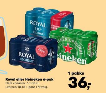 Kvickly Royal eller heineken 6-pak tilbud