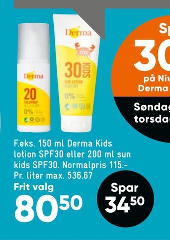 Bilka 150 ml derma kids lotion spf30 eller 200 ml sun kids spf30 tilbud