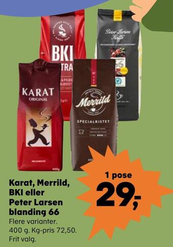SuperBrugsen Karat, merrild, bki eller peter larsen blanding 66 tilbud