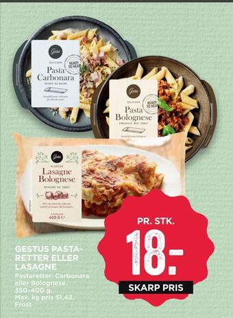 MENY Gestus pastaretter eller lasagne tilbud