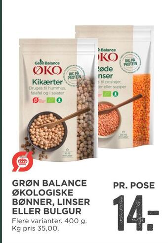 MENY Grøn balance økologiske bønner, linser eller bulgur tilbud