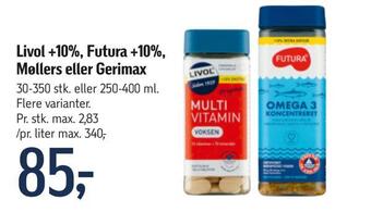 Føtex Livol +10%, futura +10%, møllers eller gerimax tilbud
