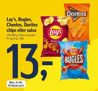 Føtex Lay's, bugles, cheetos, doritos chips eller salsa tilbud