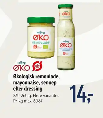 Føtex Økologisk remoulade, mayonnaise, sennep eller dressing tilbud