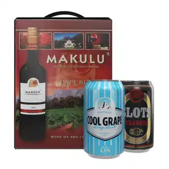 Cool grape 5,5% 24 x 330ml + makulu cape red 12,5% 3 l + slots classic 4,6% 24 x 330ml