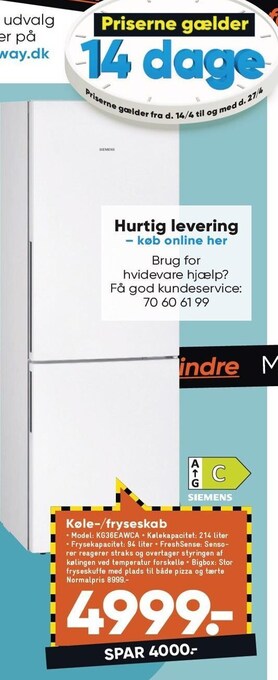 Bilka Siemens køle-/fryseskab tilbud