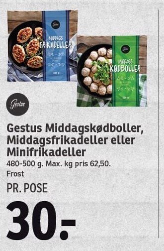 SPAR Gestus middagskødboller, middagsfrikadeller eller minifrikadeller tilbud