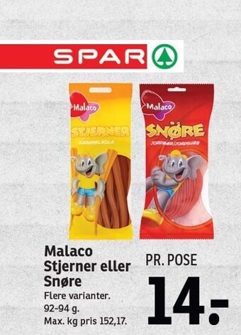 SPAR Malaco stjerner eller snøre tilbud