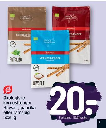 REMA 1000 Økologiske kernestænger havsalt, paprika eller ramsløg tilbud