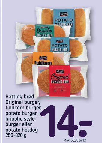 REMA 1000 Hatting brød original burger, fuldkorn burger, potato burger, brioche style burger eller potato hotdog tilbud