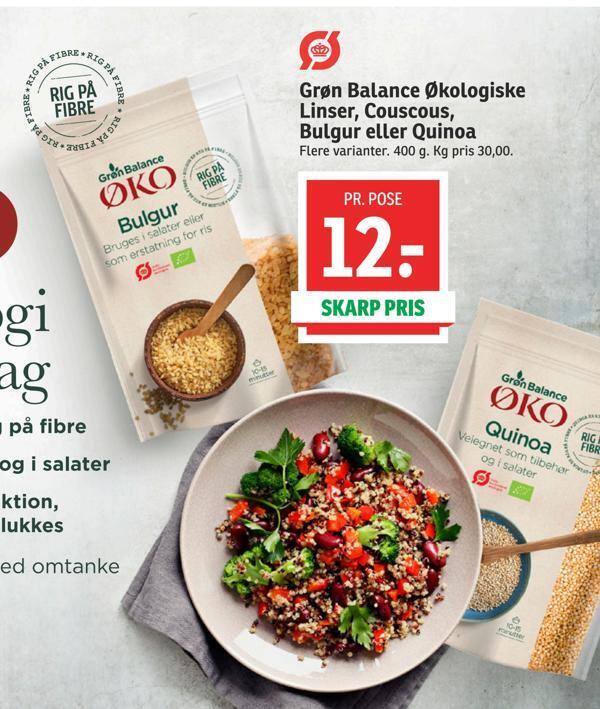 Grøn balance økologiske linser, couscous, bulgur eller quinoa tilbud