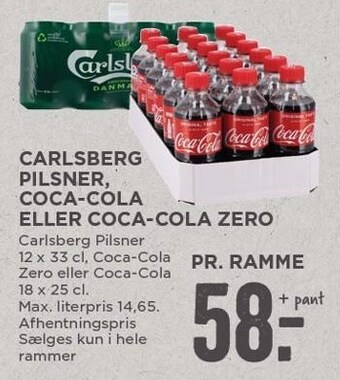 MENY Carlsberg pilsner, coca-cola eller coca-cola zero tilbud