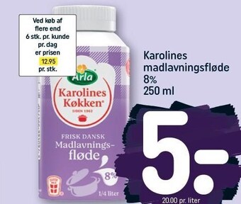 REMA 1000 Karolines madlavningsfløde 8 % tilbud
