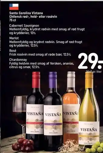 REMA 1000 Santa carolina vistana chilensk rød-hvid el. rosevin 75 cl tilbud