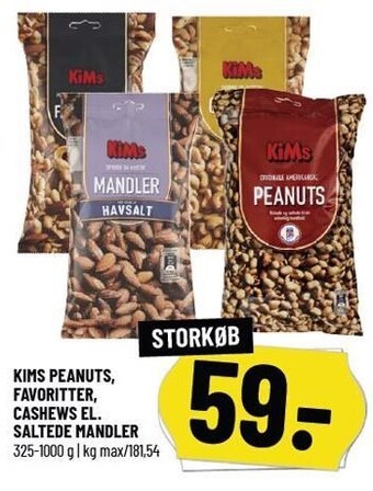 Løvbjerg Kims peanuts, favoritter, cashews el. saltede mandler tilbud