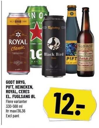 Løvbjerg Godt bryg, pift, heineken, royal, ceres el. fuglsang øl tilbud