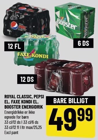 Løvbjerg Royal classic, pepsi el. faxe kondi el. booster energidrik tilbud