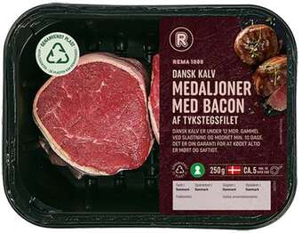 Tykstegsmedaljoner m. bacon, 250 g