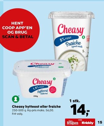 Kvickly Cheasy hytteost naturel 1,5% tilbud