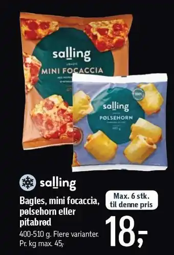 Føtex Bagles, mini focaccia, pølsehorn el. pitabrød tilbud