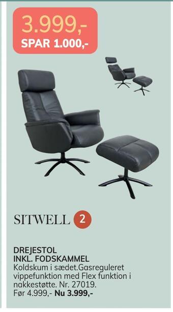 Daells Bolighus Drejestol inkl. fodskammel tilbud