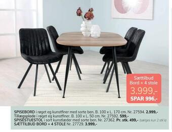 Daells Bolighus Sættilbud bord + 4 stole tilbud