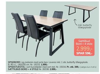 Daells Bolighus Sættilbud bord + 4 stole tilbud