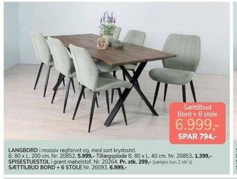 Daells Bolighus Sættilbud bord + 6 stole tilbud