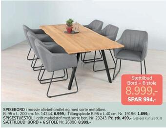 Daells Bolighus Sættilbud bord + 6 stole tilbud