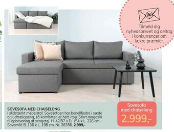 Daells Bolighus Sovesofa med chaiselong tilbud