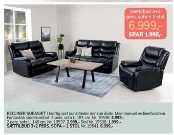 Recliner sofasæt