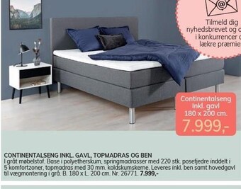 Daells Bolighus Continentalseng inkl. gavl, topmadras og ben tilbud
