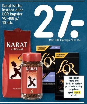 REMA 1000 Karat kaffe, instant el. l'or kapsler tilbud