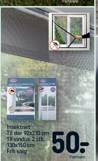 Insektnet til dør 92x210 cm, til vindue 2 stk. 130x150 cm