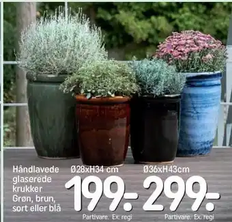REMA 1000 Håndlavede glaserede krukker, grøn, brun, sort el.blå tilbud
