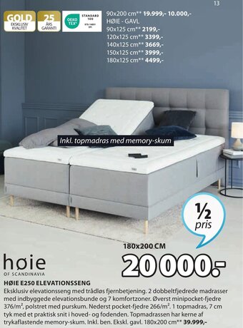 JYSK Høie E250 Elevationsseng tilbud