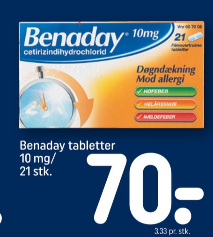 Benaday allergi piller tilbud hos Rema 1000