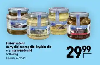 Fiskemandens karry sild, sennep sild, krydder sild eller marinerede sild