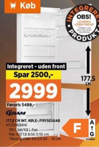 Power Gram køle/fryseskab tilbud