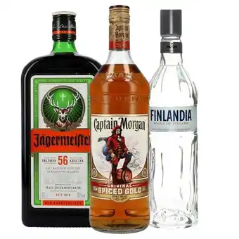 Captain morgan spiced gold 35% 1l + jägermeister 35% 1l + finlandia vodka 40% 1l