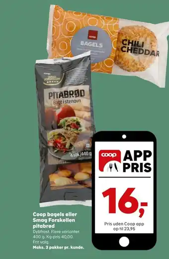 Kvickly Coop Bagels eller Smag Forskellen Pitabrød tilbud