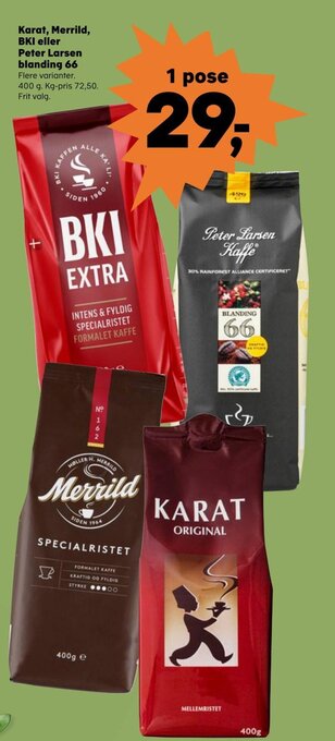 Kvickly Karat, Merrild, BKI eller Peter Larsen Blanding 66 tilbud