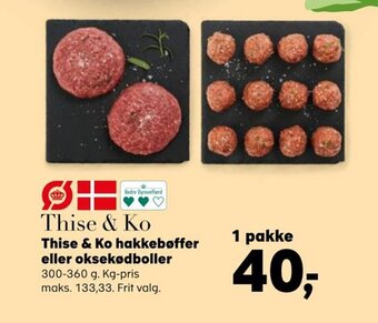 Kvickly Thise & Ko Hakkebøffer eller Oksekødboller tilbud