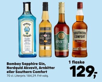Kvickly Bombay Sapphire Gin, Nordguld Akvavit, Arnbitter eller Southern Comfort tilbud