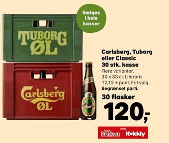 Kvickly Carlsberg, Tuborg eller Classic 30 stk. Kasse tilbud