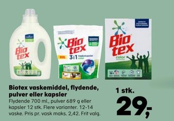 Kvickly Biotex Vaskemiddel, Flydende, Pulver eller Kapsler tilbud